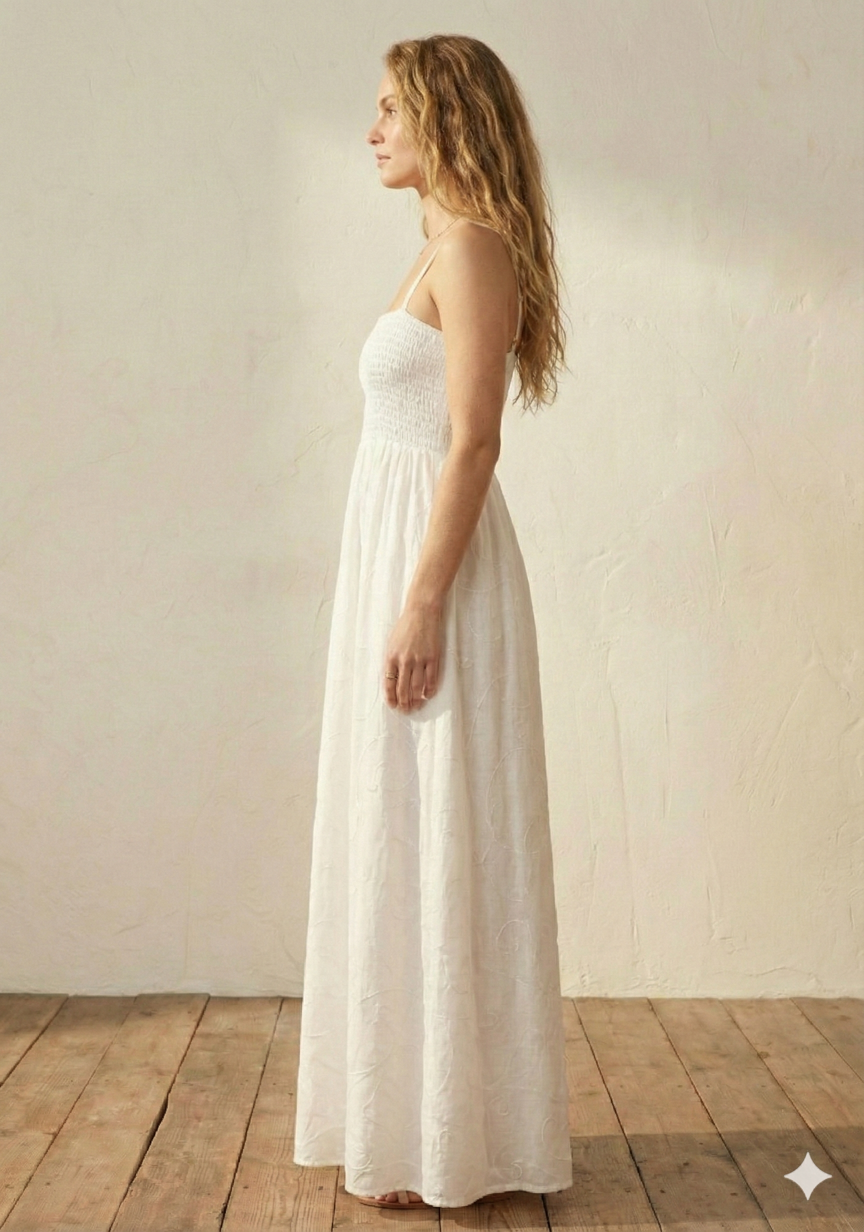 White Smocked Maxi Dress with Spaghetti Straps