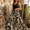 Women's Beige Abstract Print High-Waist Smocked Palazzo Pants