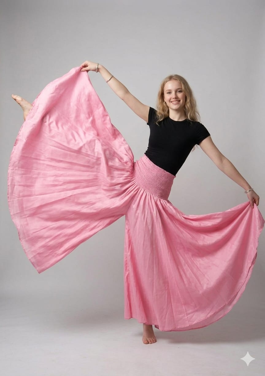 Elegant Baby Pink Chanderi Flared Palazzo Pants with Smocked Waist