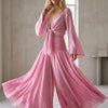 Women’s Baby Pink Chanderi Tie-Front Crop Top & Flared Palazzo Pant Co-ord Set