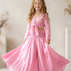 Baby Girls Baby Pink Chanderi Tie-Front Crop Top & Flared Palazzo Pant Co-ord Set