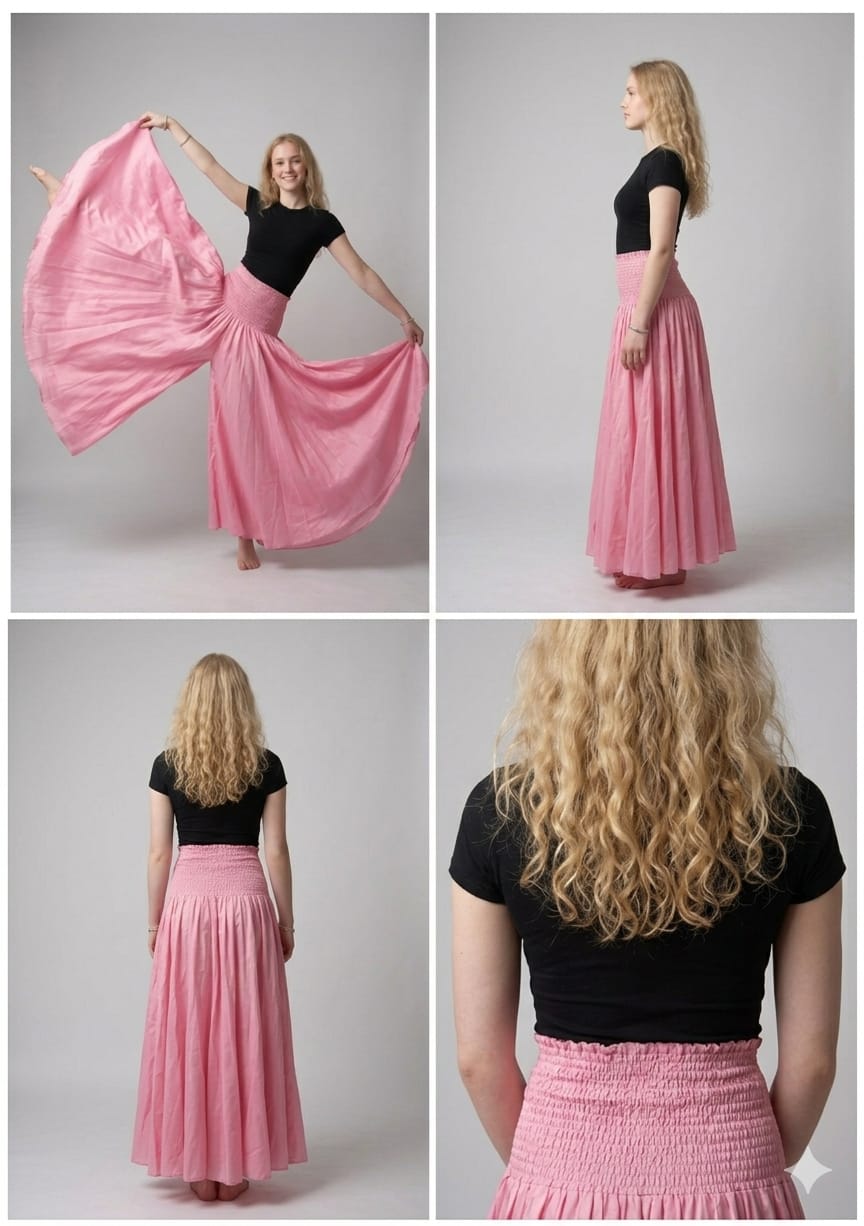 Elegant Baby Pink Chanderi Flared Palazzo Pants with Smocked Waist