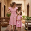 Mom & Me Pink Boota Printed Chanderi Umbrella Style A-Line Dress with Drawstring Waist