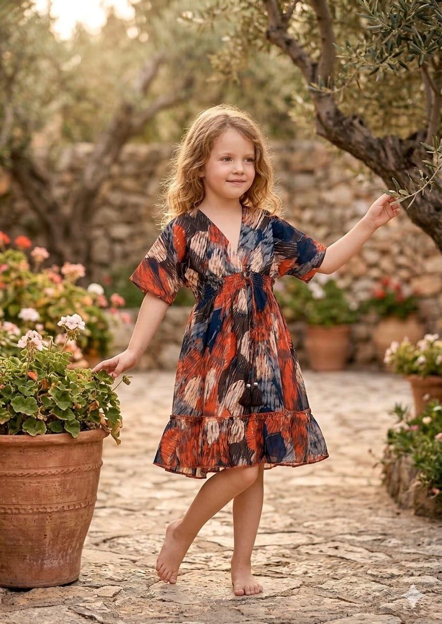 Baby Girls Multicolor Abstract Printed Cotton Kaftan A-Line Dress