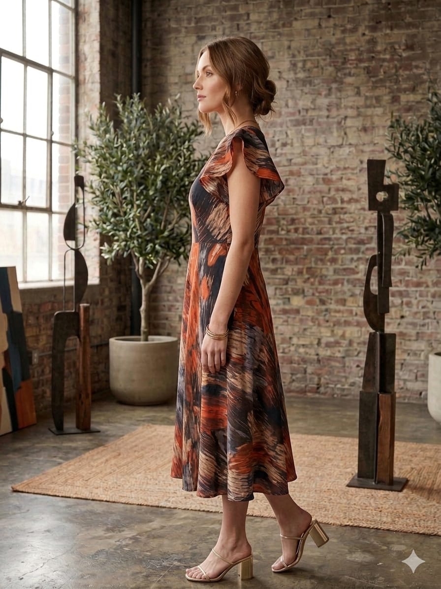 Women’s Multicolor Abstract Printed Cotton Umbrella Style A-Line Dress with Drawstring Waist