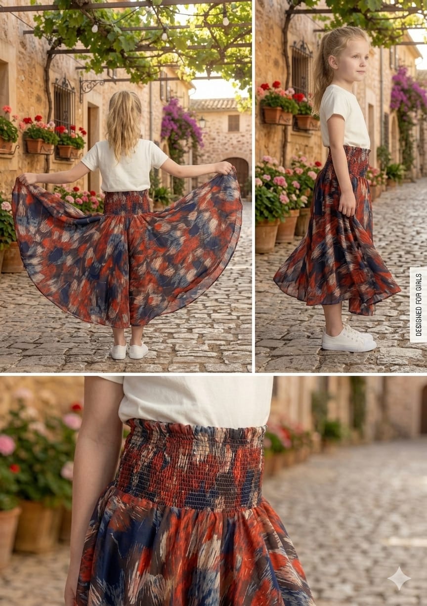 Baby Girl Abstract Printed Cotton Flared Palazzo Pants with Smocked Waist