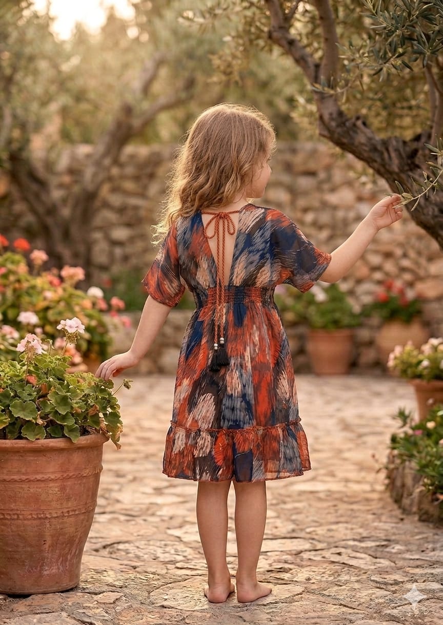 Baby Girls Multicolor Abstract Printed Cotton Kaftan A-Line Dress