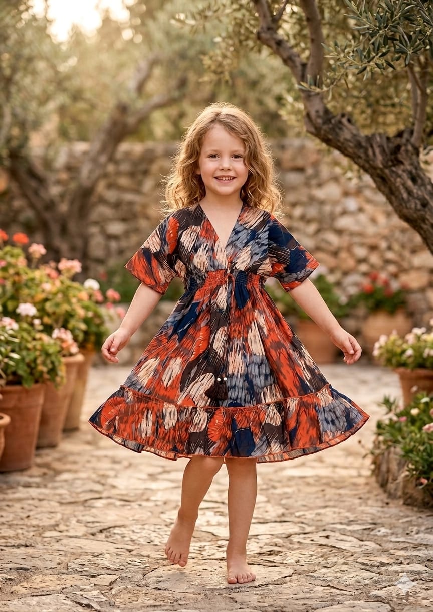 Baby Girls Multicolor Abstract Printed Cotton Kaftan A-Line Dress