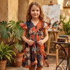 Baby Girls Multicolor Abstract Printed Cotton Umbrella Style A-Line Dress with Flutter Sleeves