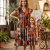 Mom & Me Multicolor Abstract Printed Cotton Umbrella Style A-Line Dress with Drawstring Waist