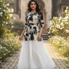 Women’s Abstract Printed Cotton Kurta with Chikankari Flared Skirt Set
