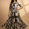 Women’s Artistic Abstract Printed Cotton Kurta with Flared Skirt Set