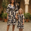 Mom & Me Black Abstract Printed Cotton Kaftan A-Line Dress