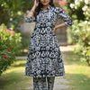 Women’s Black & White Ikat Printed Cotton Kurta Set with Straight Pants