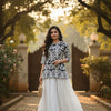 Women’s Black Ikat Printed Cotton Kurta with Chikankari Flared Skirt Set