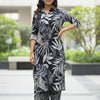 Women’s Black Leaf Printed Cotton Kurta Set with Straight Pants