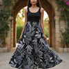 Women’s Black Leaf Printed Cotton Tiered Skirt