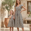 Mom & Me Black Spiral Printed Cotton Umbrella Style A-Line Dress with Drawstring Waist