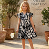 Baby Girls Black Tie-Dye Printed Rayon Umbrella Style A-Line Dress with Drawstring Waist