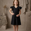 Baby Girls Black Rayon Umbrella Style A-Line Dress with Drawstring Waist