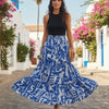 Women’s Blue Abstract Printed Cotton Tiered Skirt