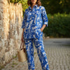 Women’s Blue Abstract Printed Cotton Shirt & Pant Co-Ord Set