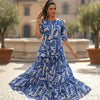 Women’s Blue Abstract Printed Cotton Kurta with Flared Skirt Set