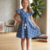 Baby Girls Blue Boota Printed Cotton Umbrella Style A-Line Dress with Flutter Sleeves