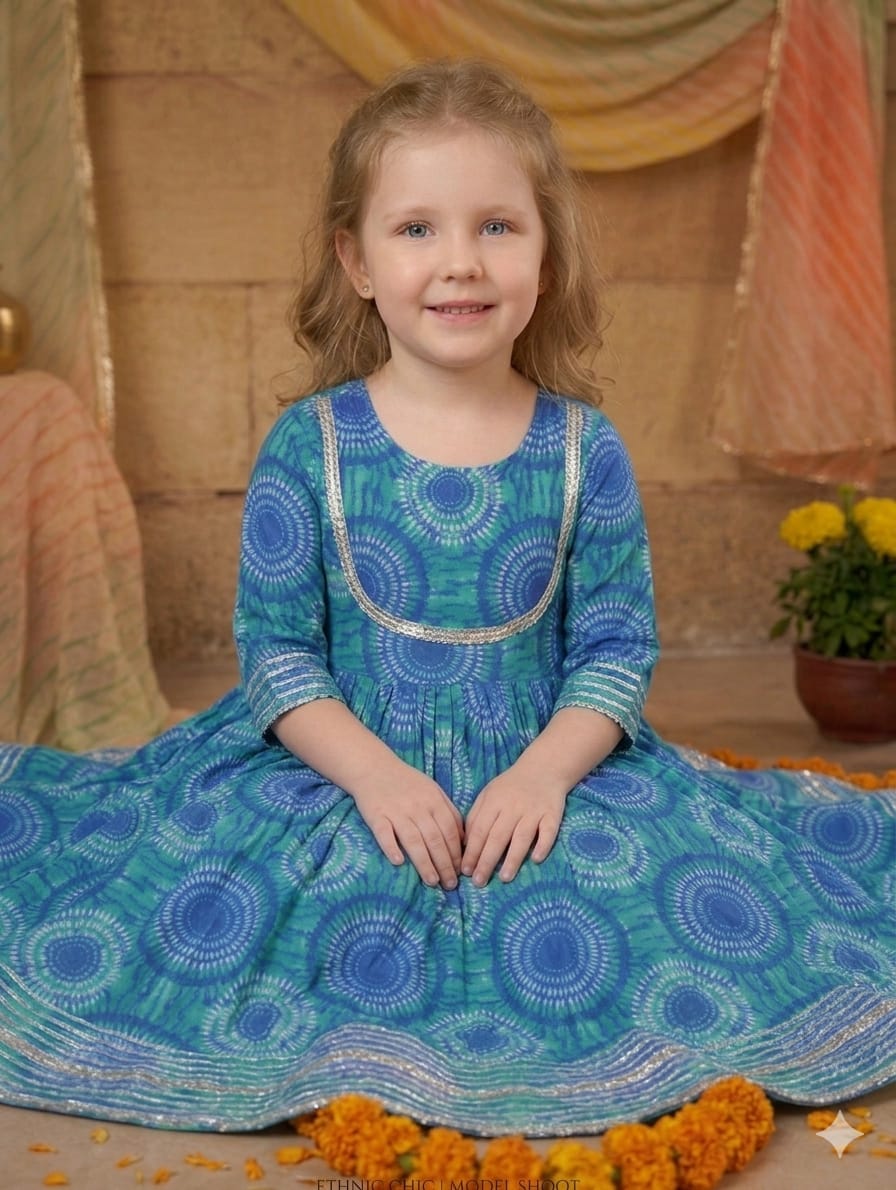 Baby Girl Circular Print Cotton Anarkali Kurta Set