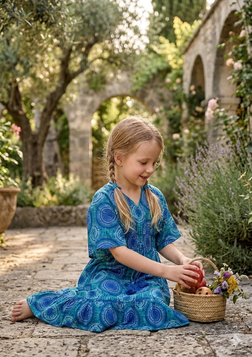 Baby Girls Circular Printed Cotton Kaftan A-Line Dress