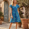 Women’s Circular Printed Cotton Umbrella Style A-Line Dress with Drawstring Waist