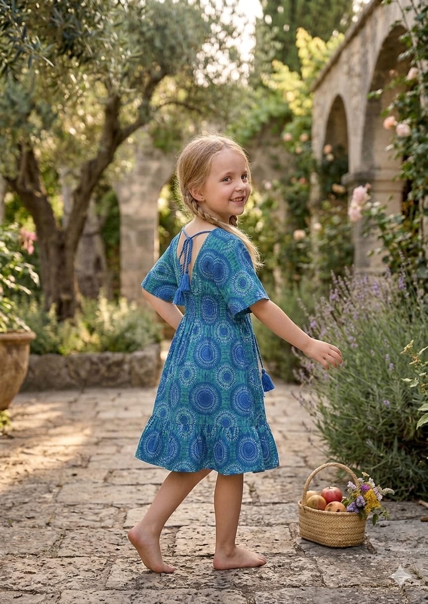 Baby Girls Circular Printed Cotton Kaftan A-Line Dress