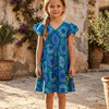 Baby Girls Circular Printed Cotton Umbrella Style A-Line Dress with Flutter Sleeves