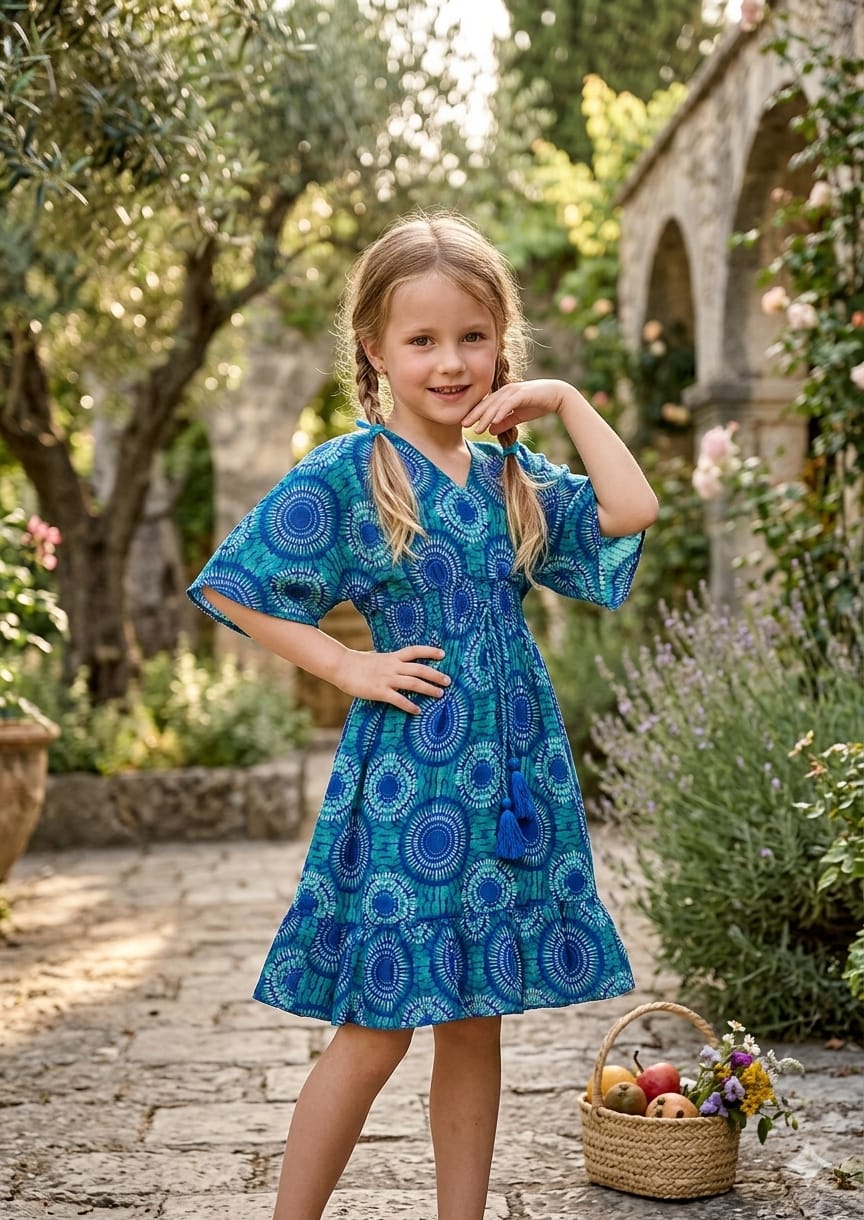 Baby Girls Circular Printed Cotton Kaftan A-Line Dress
