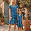 Mom & Me Circular Printed Cotton Umbrella Style A-Line Dress with Drawstring Waist