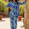 Women’s Blue Abstract Printed Rayon Shirt & Pant Co-Ord Set