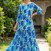 Women’s Blue Abstract Printed Rayon Kurta with Flared Skirt Set