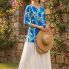 Women’s Blue Abstract Printed Rayon Kurta with Chikankari Flared Skirt Set