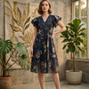 Women’s Blue Floral Printed Chanderi Umbrella Style A-Line Dress with Drawstring Waist