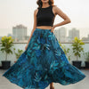 Women’s Turquoise Blue Leaf Printed Cotton Tiered Skirt