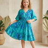 Baby Girls Blue Marbel Printed Cotton Kaftan A-Line Dress