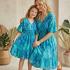 Mom & Me Blue Marbel Printed Cotton Kaftan A-Line Dress