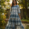 Women’s Blue Tie-Dye Rayon Kurta Set with Flared Skirt