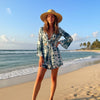 Women’s Blue Tie-Dye Printed Rayon Beach Wear Set with Tie-Up Top & Shorts