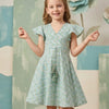 Baby Girls Sky Blue ZigZag Printed Cotton Umbrella Style A-Line Dress with Flutter Sleeves