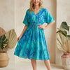Women’s Blue Marbel Printed Cotton Kaftan A-Line Dress