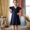 Baby Girls Blue Rayon Umbrella Style A-Line Dress with Drawstring Waist