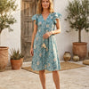 Women’s Blue Jaal Printed Chanderi Umbrella Style A-Line Dress with Drawstring Waist