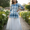 Women’s Blue Tie-Dye Rayon Kurta Set with Chikankari Flared Skirt