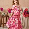 Baby Girls Pink Floral Printed Cotton Kurta with Flared Skirt Set